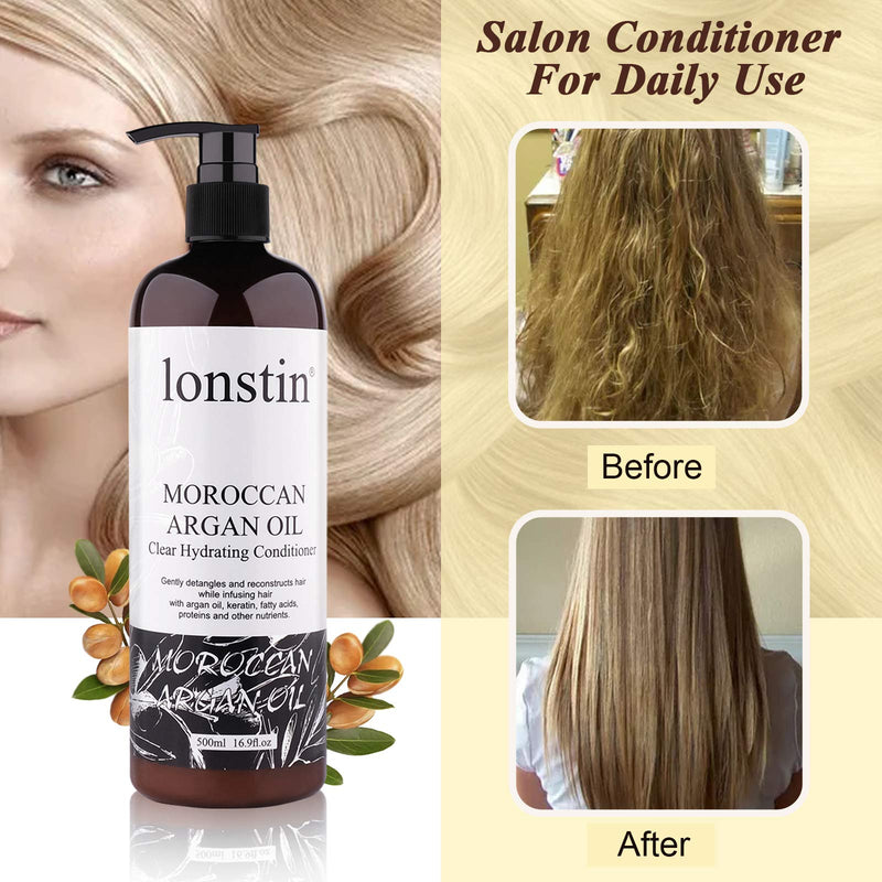 [Australia] - lonstin Hair Conditioner 500 ml, Argan Oil Conditioner Shine & Smooth Deep Moisturising Conditioner- Hair Conditioner for Women and Men with Dry Damaged, Curly & Frizzy Hair and Dry Scalp, 16.9 fl oz 