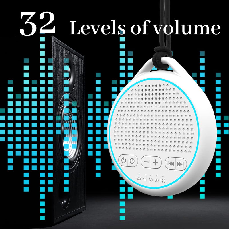 [Australia] - Fourair White Noise Sound Machine with 25 Soothing Sounds Powered by USB or Battery Portable Lanyard for Travel 32 Volume Levels 5 Timers and Memory Function for Baby Kids Adults Sleeping (White) 