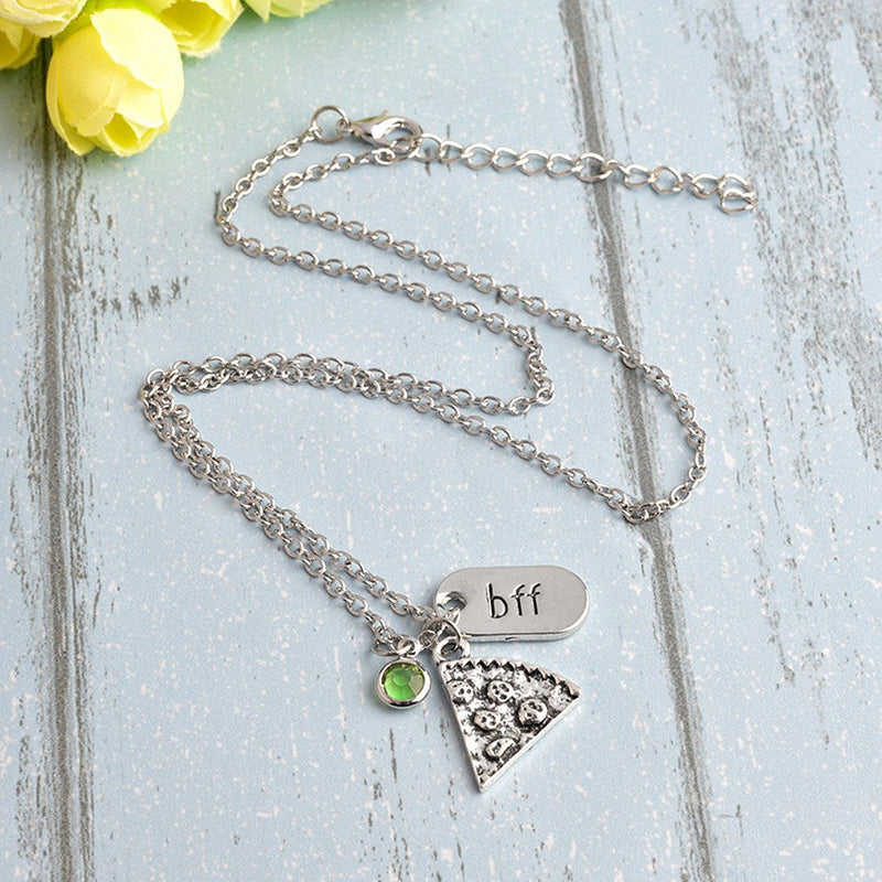 [Australia] - Best Friend Pizza Pendant Necklace with Crystal Charm BFF Friendship Necklace Set for Friends Gift Unisex A set of 6 (Crystal pendant) 