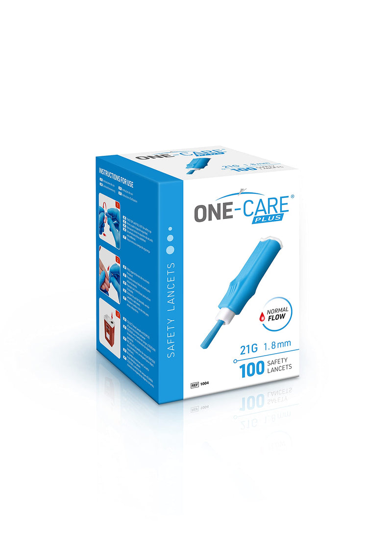 [Australia] - MediVena ONE-CARE Plus Safety Lancets, Contact-Activated, 21G x 1.8mm, 100/bx, Sterile, Single-Use, Easy Fingerstick for Comfortable Blood Sampling 