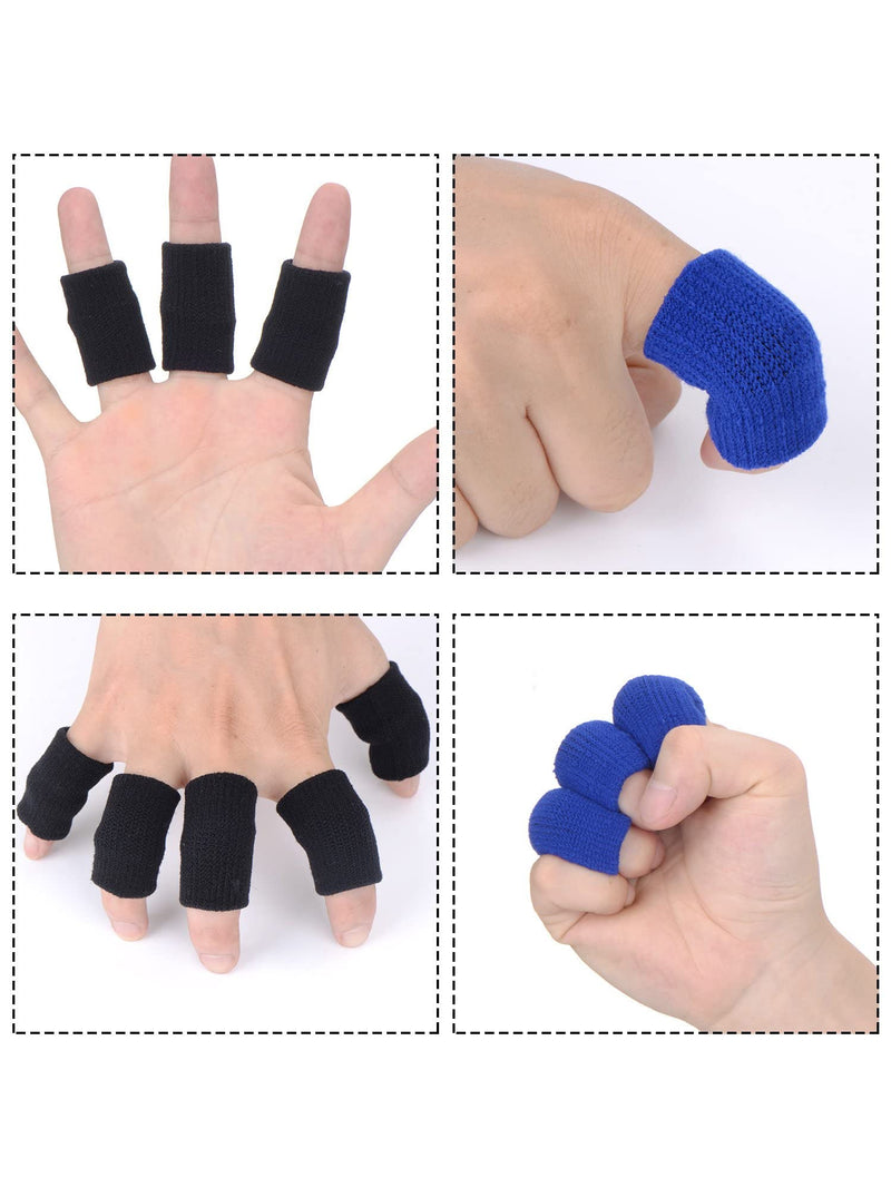 [Australia] - Mudder 20 Pieces Finger Sleeves Thumb Braces Support Elastic Compression Protector Braces for Relieving Pain Calluses Arthritis Knuckl Black, Blue 