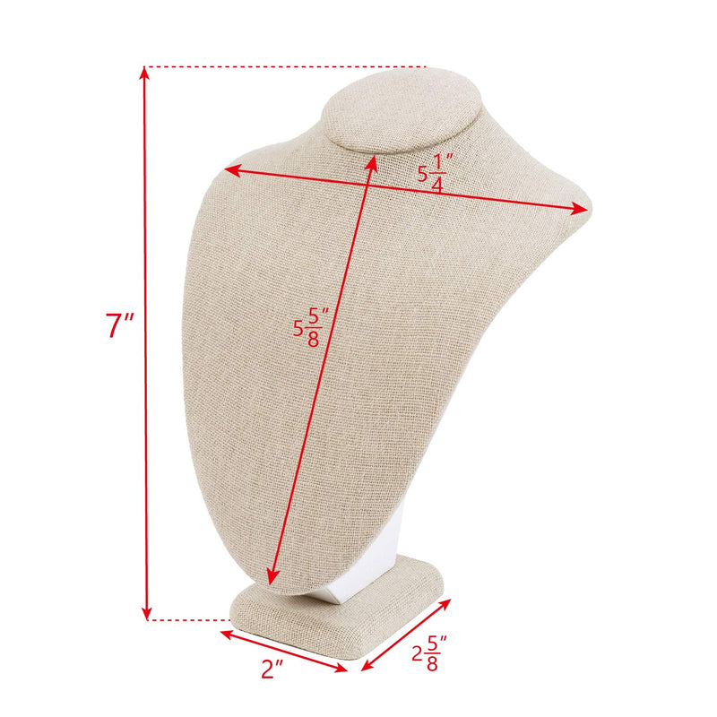 [Australia] - Mooca 2 Pcs Set Tan Linen Covered Wood Jewelry Display Necklace Chain Jewelry Bust Display Holder Stand, Necklaces Display Necklace Mannequin, Necklace Bust Jewelry Bust Stand, 7" Height 