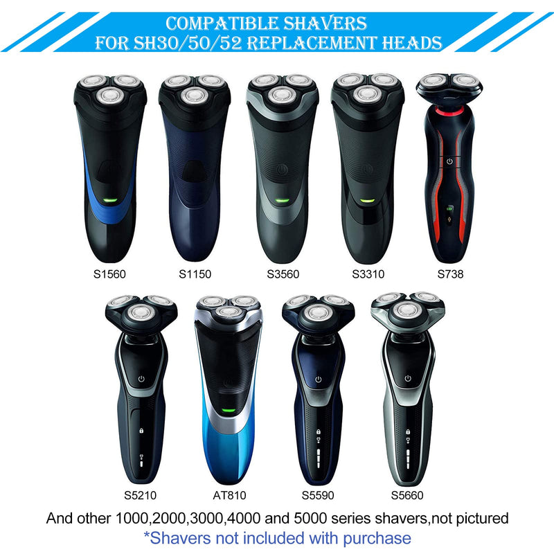 [Australia] - Mudder SH30/50/52 Shaver Replacement Heads Compatible with Philips Electric Shaver Series 1000, 2000, 3000, 5000 and Model AT8xx/AT7xx/PT8xx/PT7xx Style with Pointed Blade, Non-Original (3 Pieces) 