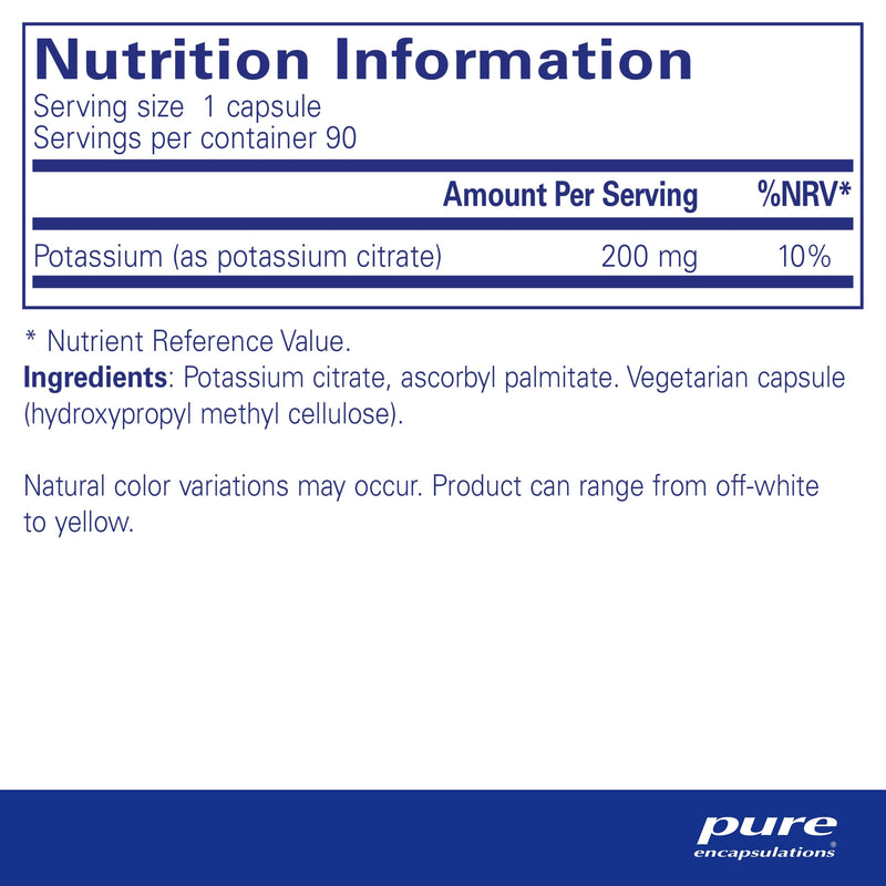 [Australia] - Pure Encapsulations - Potassium (Citrate) - Essential Mineral for Vascular Function and Overall Health - 90 Capsules 