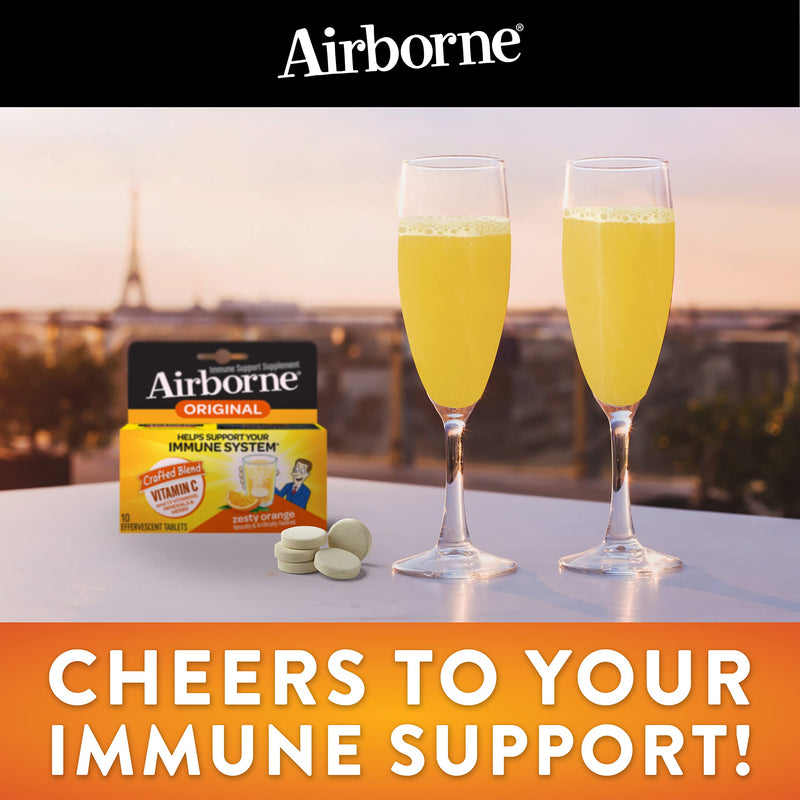 [Australia] - Airborne Vitamin C 1000mg (per serving) - Zesty Orange Effervescent Tablets (10 count in a box), Gluten-Free Immune Support Supplement, With Vitamins A C E, ZINC, Selenium, Echinacea & Ginger 10 Count (Pack of 1) 