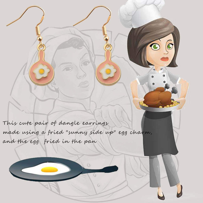 [Australia] - TIIMG Cook Gift Chef Gift Frying Pan Dangle Earrings Cooking Gift Foodie Gift Cooking Lover Gift Culinary Student Gift egg earring 