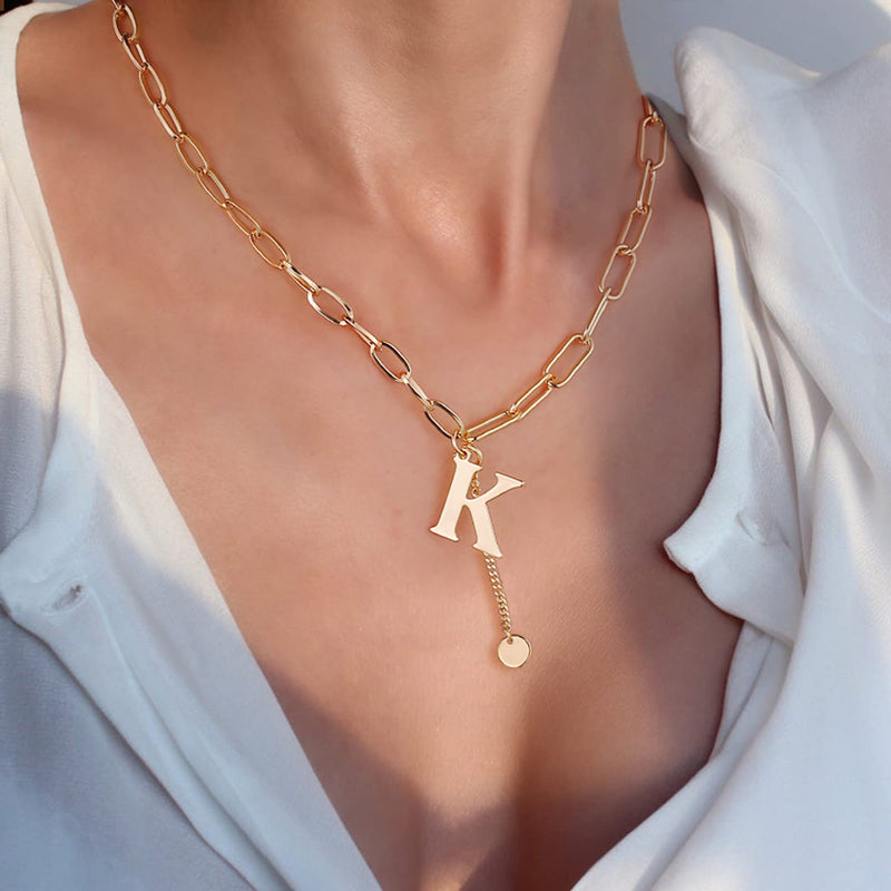 [Australia] - Gold Initial Necklaces for Women, 14K Gold Plated Paperclip Chain Necklace for Women Gold Necklace Initial Necklaces for Women Gold Choker Necklaces Gold Chain Necklaces for Women A 