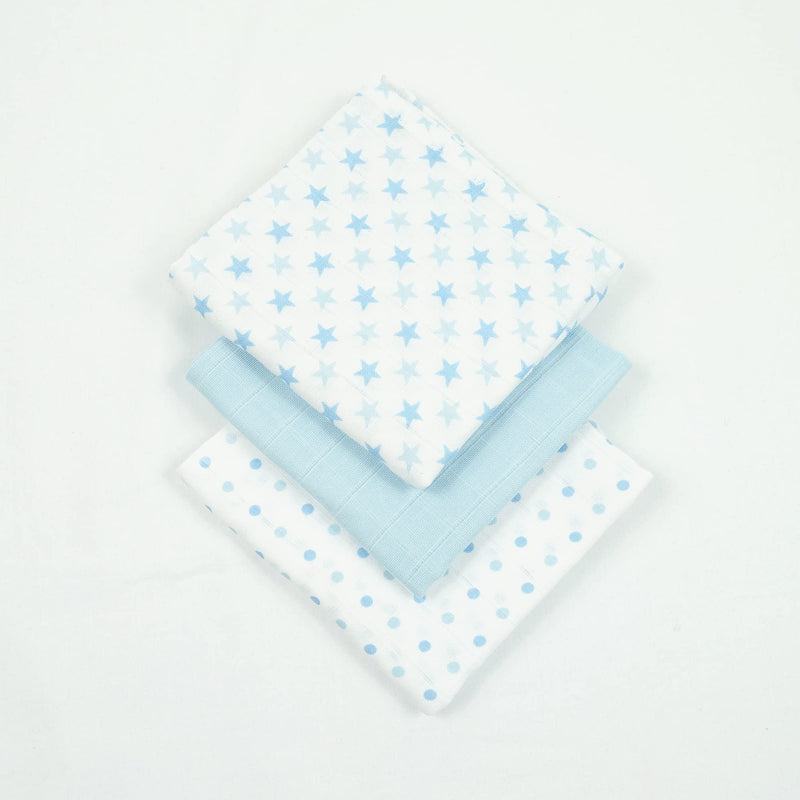 [Australia] - MuslinZ 6pk Baby Muslin Squares Burp Cloths 100% Pure Soft Cotton 70x70cm Blue Stars 