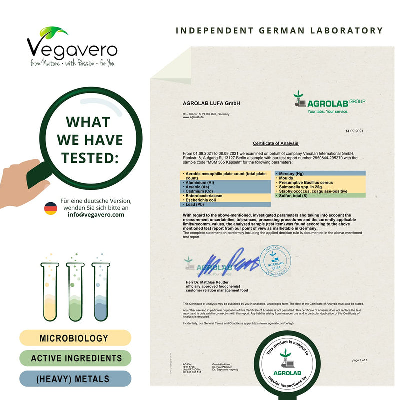 [Australia] - MSM Capsules Vegavero� | 2000 mg | Distilled Organic Sulphur | NO Additives & Non-GMO | Lab-Tested Methylsulfonylmethane MSM Supplements | 365 Capsules | Vegan 