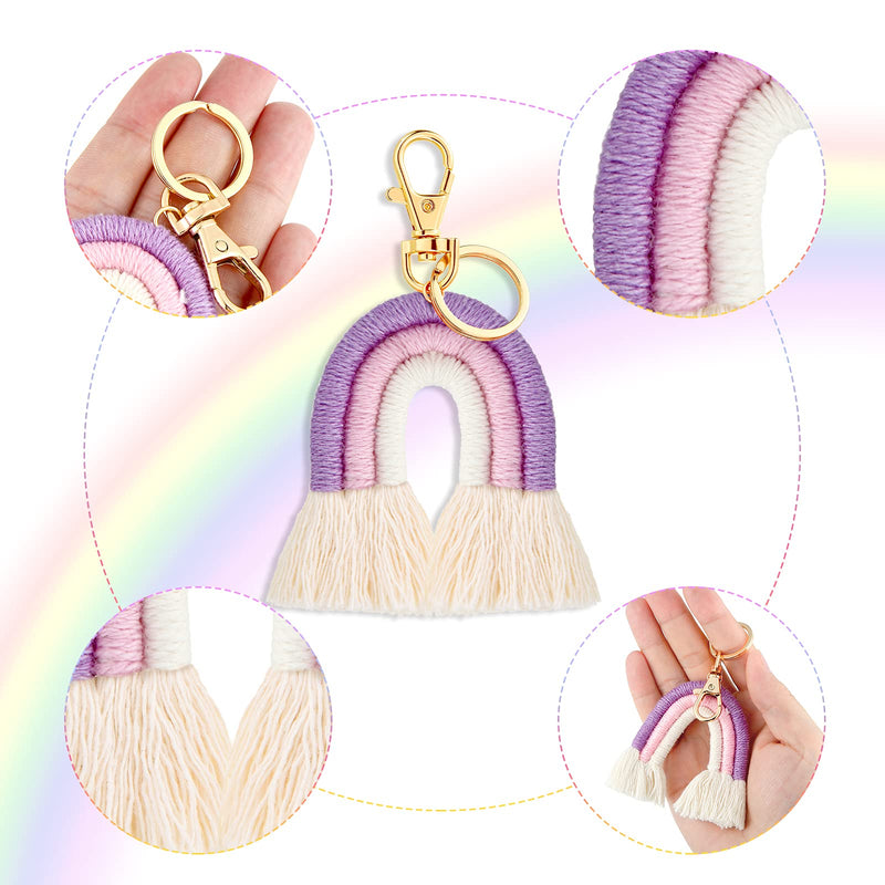 [Australia] - 5 Pieces Rainbow Keychain Macrame Weaving Rainbow Tassel Keychains Car Keyring Holder Jewelry for Bag Wallet Purse Women 