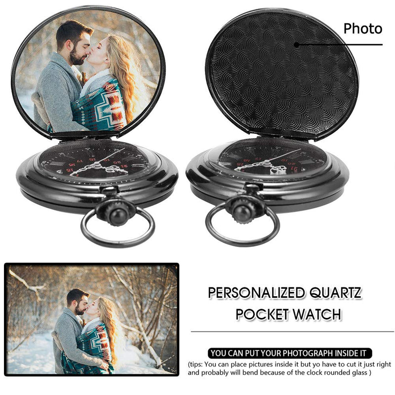 [Australia] - ManChDa Mens Womens Quartz Personalized Pocket Watch Engraved Engraving Customized with Chain Gift Box Wedding Gift for Groomsman Bestman Husband Dad Love 1-a.Black Black - TO GROOMSMAN 