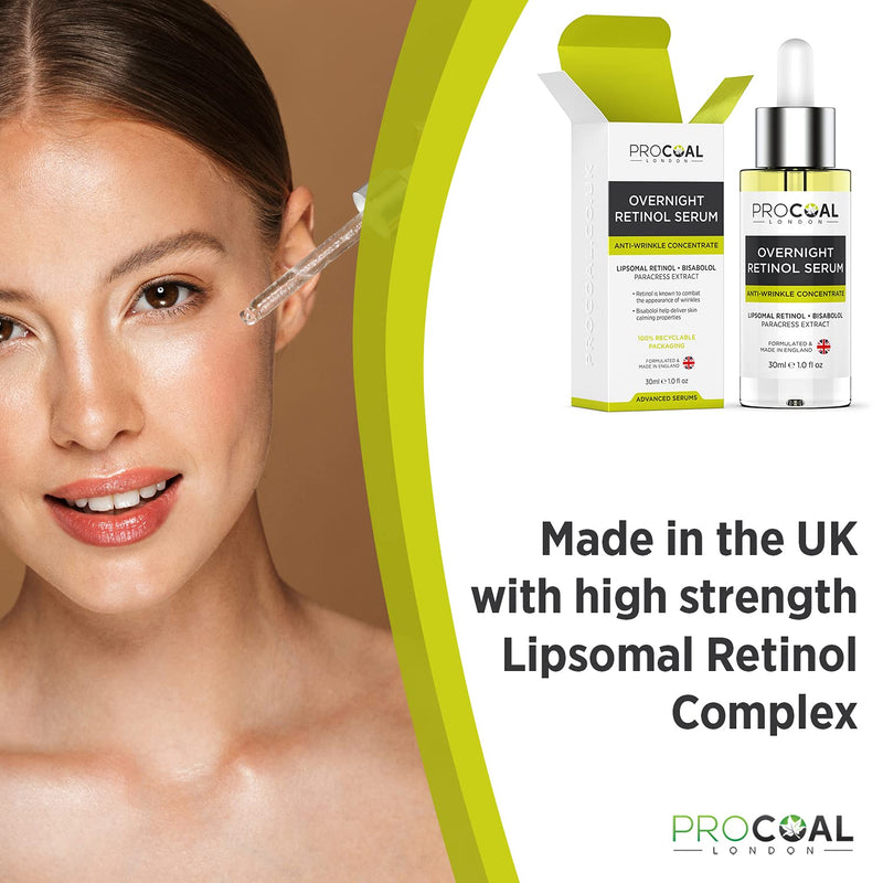 [Australia] - Overnight Retinol Serum High Strength for Face 30ml by Procoal - 3% Retinol Complex Night Concentrate with Bisabolol & Paracress Extract, Vegan, Cruelty-Free, Made in UK 
