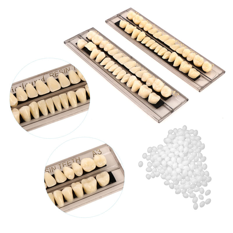 [Australia] - 56 Pcs False Teeth Dental Complete Acrylic Resin Denture Teeth, 2 Set Whole Teeth Synthetic Polymer Denture Tooth, 23 Shade A3 Upper + Lower Dental Materials for Replacement, DIY, or Halloween 
