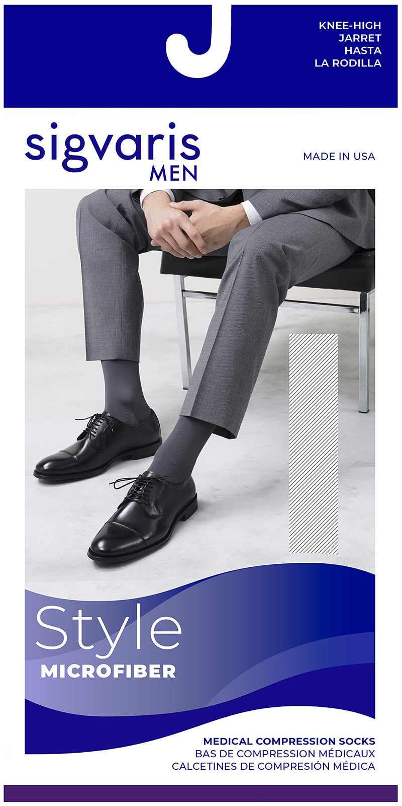 [Australia] - SIGVARIS Men’s Style Microfiber 820 Closed Toe Calf-High Socks 15-20mmHg Black Large Long 