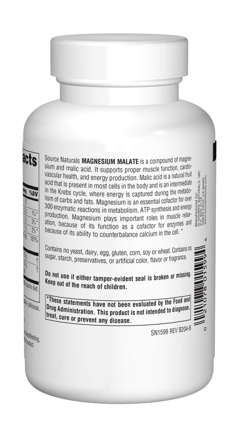 [Australia] - Source Naturals Magnesium Malate 3750 mg Per Serving Essential Magnesium Malic Acid Supplement - 100 Capsules 1 100 Count (Pack of 1) 