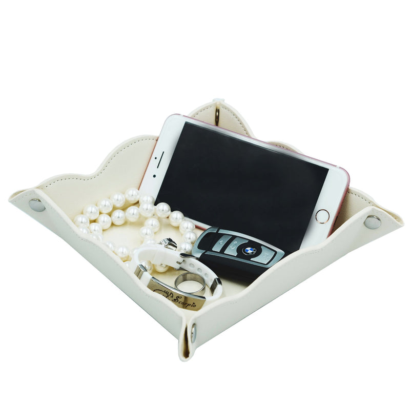 [Australia] - LISRSC Leather Valet Tray for Women,Trinket Jewelry Cosmetic Organizer Catchall Tray for Desk Dresser Nightstand (Off White) Off White 