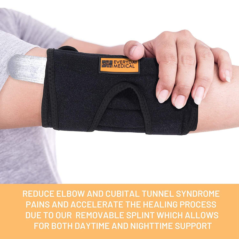 [Australia] - Everyday Medical Elbow Brace for Arthritis and Cubital Tunnel Syndrome I Elbow Immobilizer Splint for Tennis Elbow I Stabilizer Support Splint with Removable Splint I Fits Both Arms I Unisex | L/XL L/XL (Length: 9 IN) 