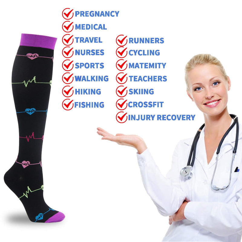 [Australia] - 3 Pairs Compression Socks for Women Men 20-30mmhg Knee High Stocking for Sports Running Travel Nurses Pregnancy Multicoloured 1 Small-Medium 