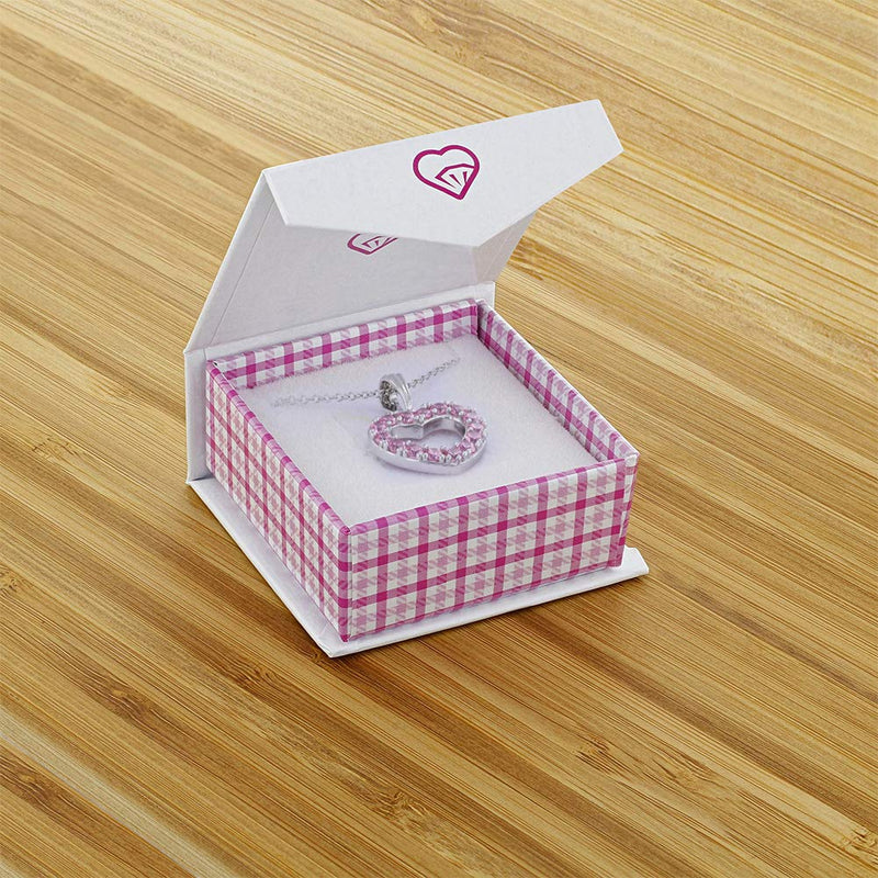 [Australia] - 925 Sterling Silver Pink CZ Open Heart Pendant Necklace Girl Teens 19" 