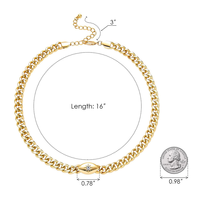 [Australia] - Gold Chunky Chain Necklace for Women: 14K Gold Plated Stainless Steel Diamond Cut Big Thick Hip Hop Jewelry Solid Cuban Link Chains Necklaces 