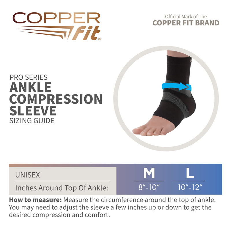 [Australia] - Copper Fit Pro Series Unisex Ankle Compression Sleeve Large Black with Copper Trim 
