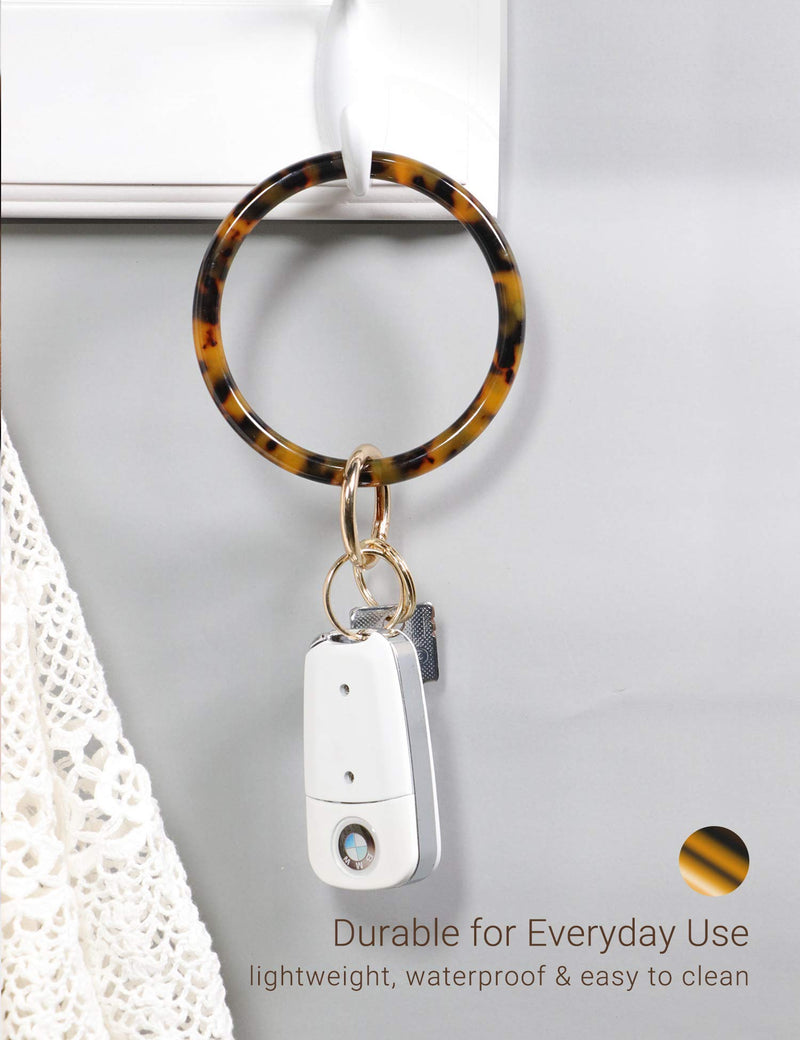 [Australia] - Mymazn Key Ring Bracelet Wristlet Keychain Bangle Keyring for Women, Acetate Round Key Chain Classic Tortoise 