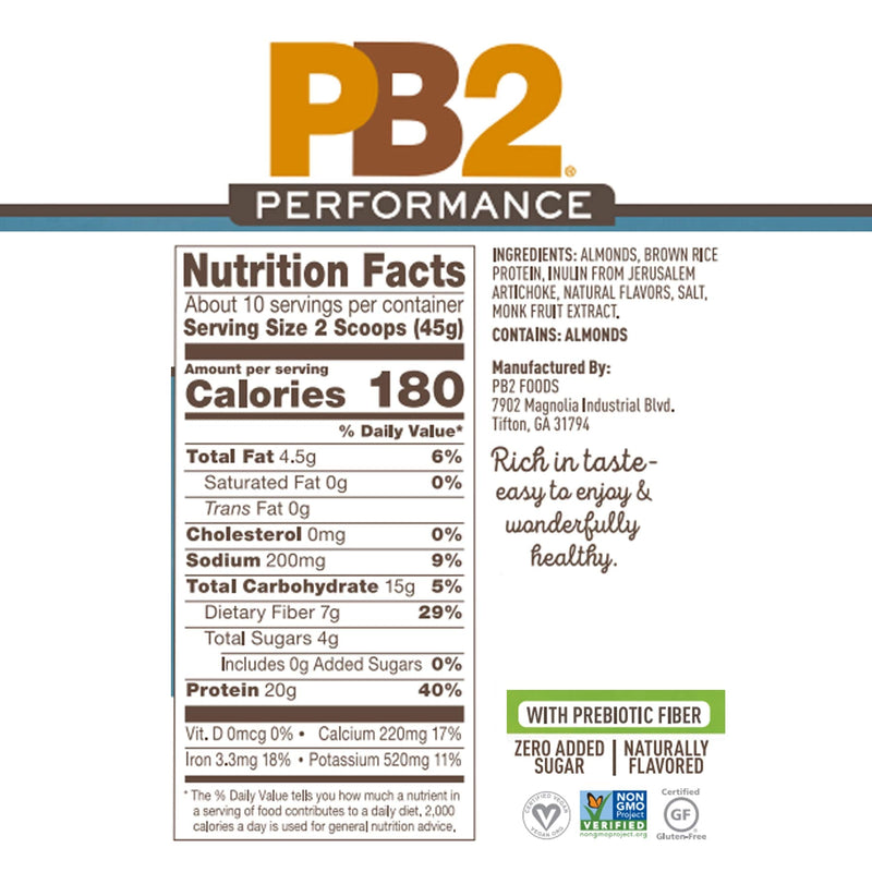 [Australia] - PB2 Performance Almond Protein Powder with Madagascar Vanilla – [1 lb/16 oz Jar] – 20g of Vegan Plant Based Protein Powder, Non GMO, Gluten Free, Non Dairy 