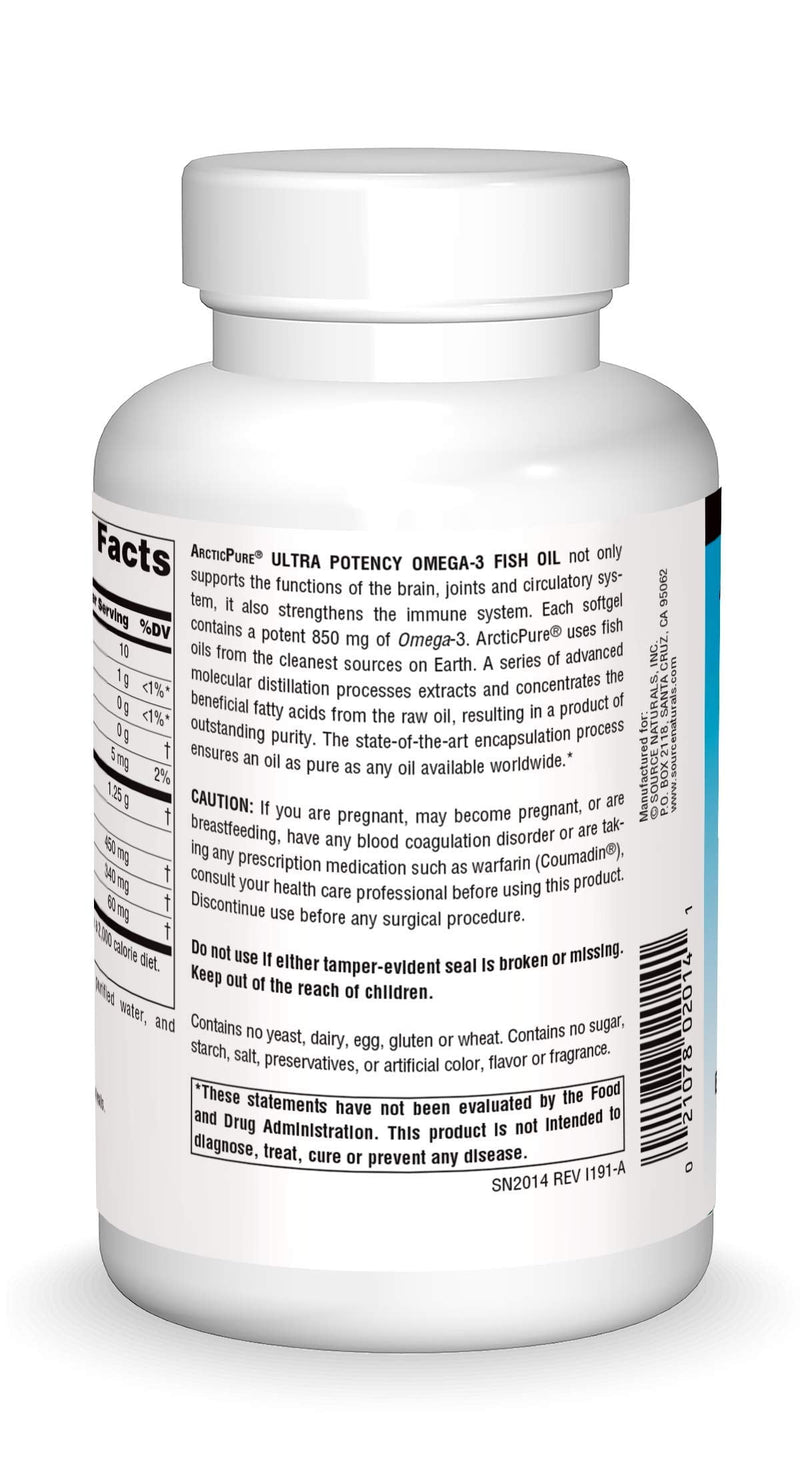 [Australia] - Source Naturals ArcticPure Ultra Potency 850 mg Omega-3 Fish Oil - 120 Softgels 120 Count (Pack of 1) 