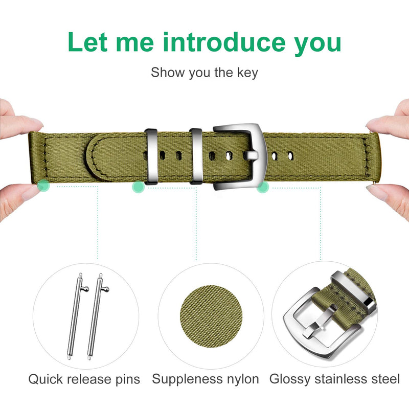 [Australia] - Ullchro Nylon Watch Strap Replacement Canvas Watch Band Military Army Men Women - 18mm, 20mm, 22mm, 24mm Watch Bracelet with Stainless Steel Silver Buckle Army Green 