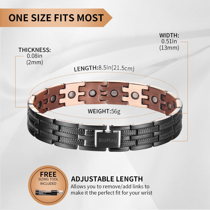 [Australia] - BioMag Copper Bracelet for Men Magnetic Bracelet,Copper Wristband with Ultra Strength Magnets,8.6inches Adjustable with Tools Copper Black 