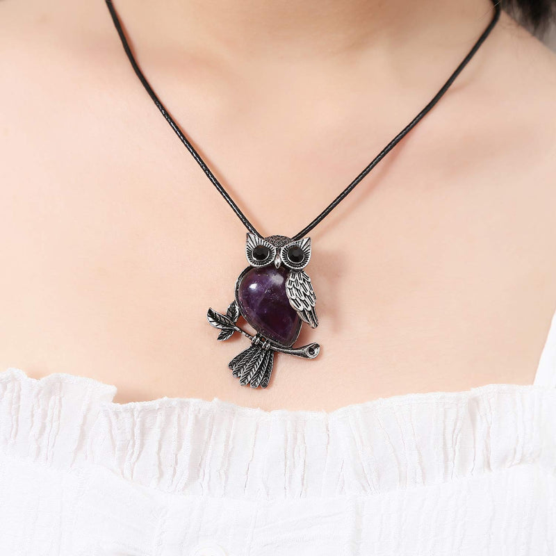 [Australia] - Starain Owl Necklaces for Women Girls Healing Crystal Stone Owl Pendant Necklace Owl Jewelry Gifts purple 