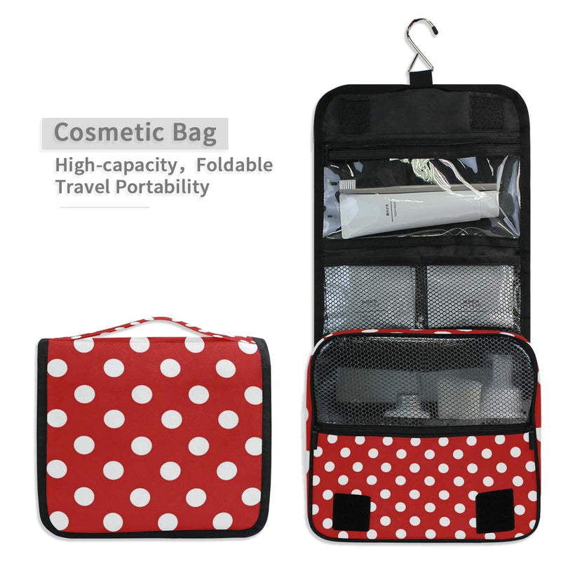 [Australia] - Bardic Hanging Travel Toiletry Bag Polka Dot Print Large Capacity Makeup Cosmetic Bag Portable Toiletry Kit Organizer 