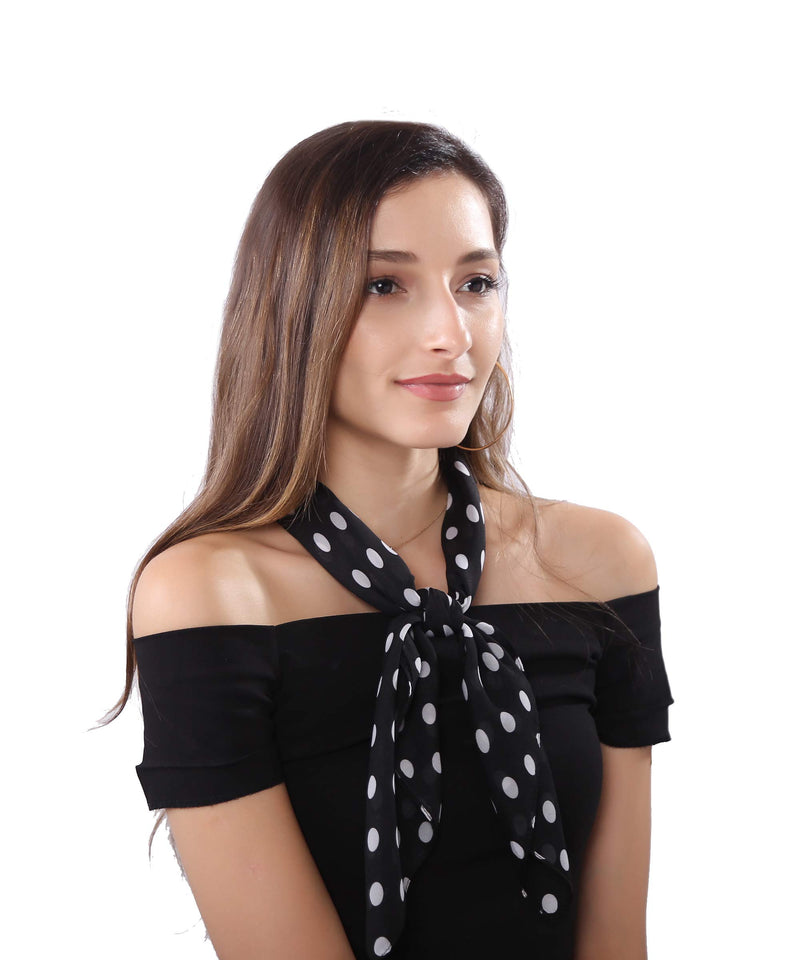 [Australia] - MissShorthair Womens 50s Chiffon Sheer Square Neck Head Scarfs A Black&white Dot 