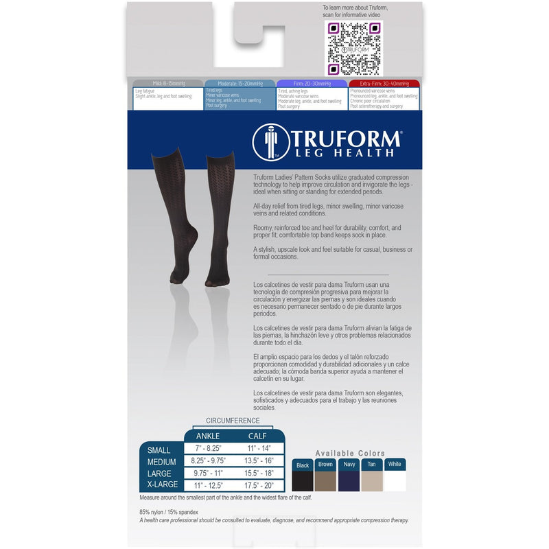 [Australia] - Truform Compression Socks, 15-20 mmHg, Women's Dress Socks, Knee High Over Calf Length, Black Cable Knit, X-Large X-Large (1 Pair) 
