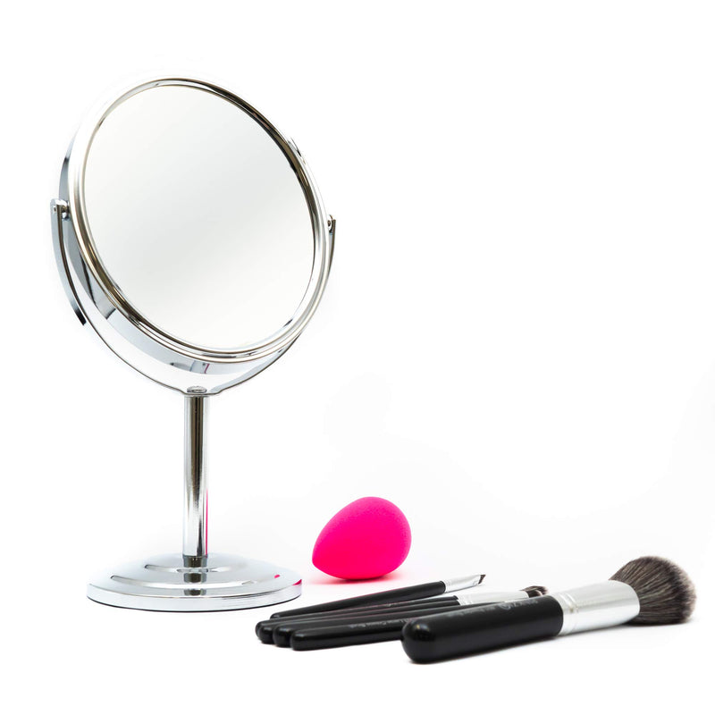 [Australia] - PINKZIO Vanity Mirror Chrome 6-inch Tabletop Two-Sided Swivel with 3x Magnification, Makeup Mirror 10-inch Height, Silver 