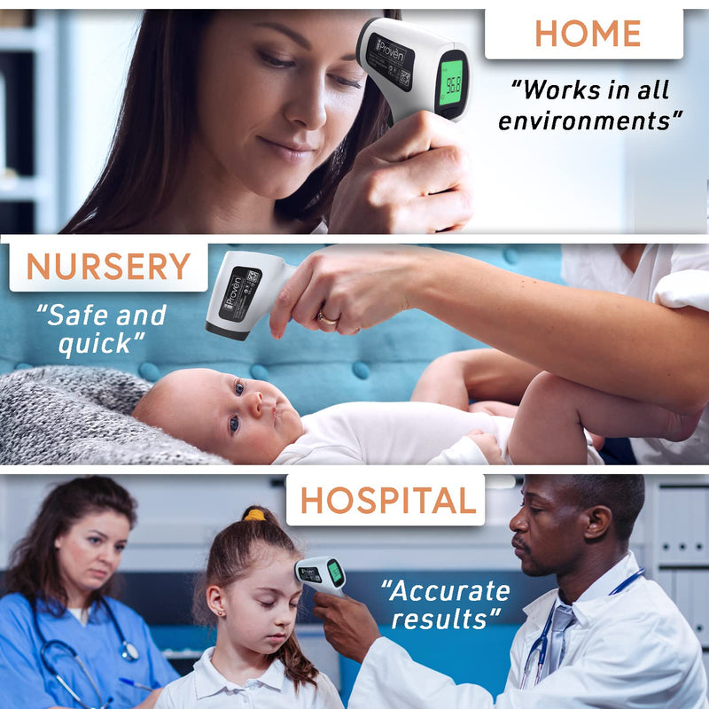 [Australia] - No Touch Infrared Thermometer, Health Care Temporal Forehead Temp Gun, Digital Medical iProven Non Contact Thermometer, Ideal for Adults and Kids, Measures Fever in Safe Distance (2-6 Inch) Black 