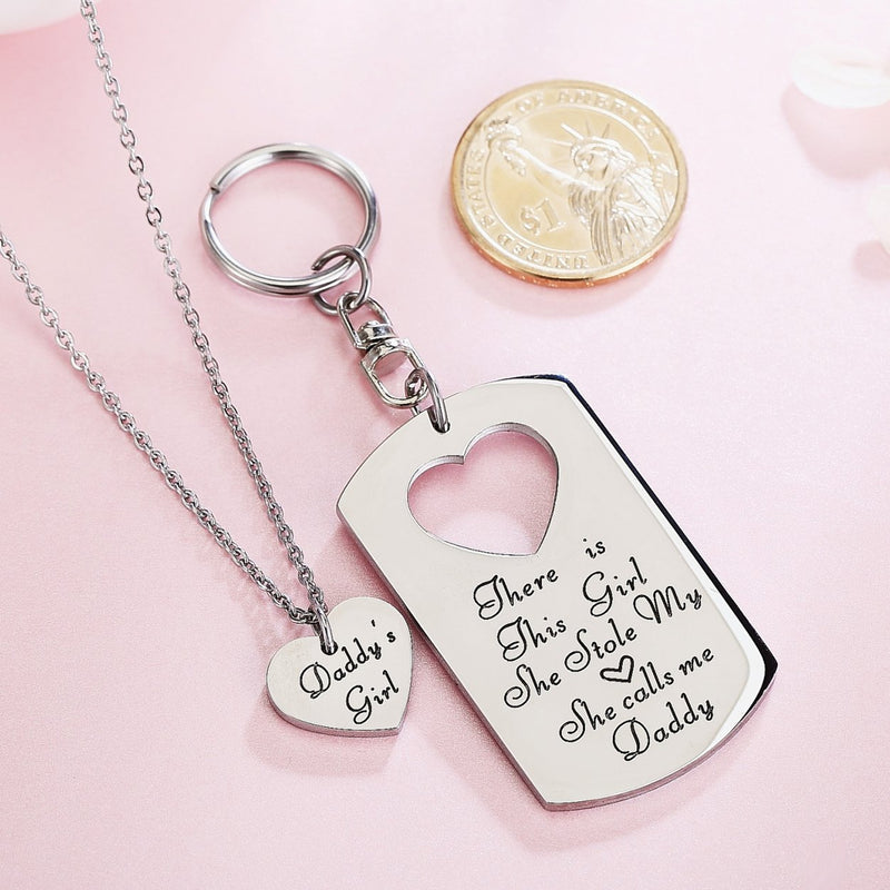 [Australia] - ELOI Father Daughter Gifts, Daddys Girl Necklace, Gift for Daughter,There's This Girl Who Stole My Heart She Calls Me Daddy Keychain Christmas Father's Day Jewelry Set 