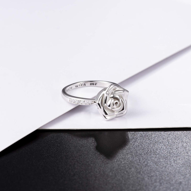 [Australia] - Rose Flower urn Ring for Ashes 925 Sterling Silver Always with me Cremation Finger Ring Jewelry for Women 8 