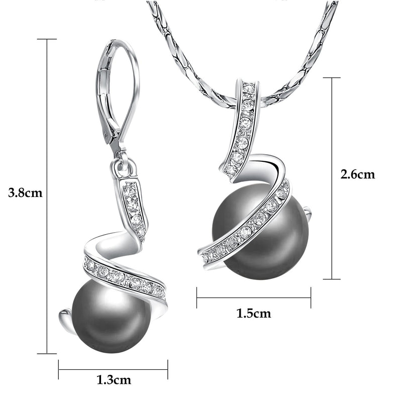 [Australia] - Yoursfs Grey Pearl Jewelry Set For Women 18k White Gold Plated Leverback Earrings & Pendant Drop Earrings and Necklace Set 