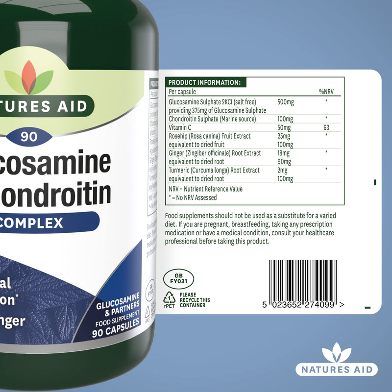 [Australia] - Natures Aid Glucosamine and Chondroitin Complex with Rosehip, Ginger, Turmeric and Vitamin C, 90 Capsules 