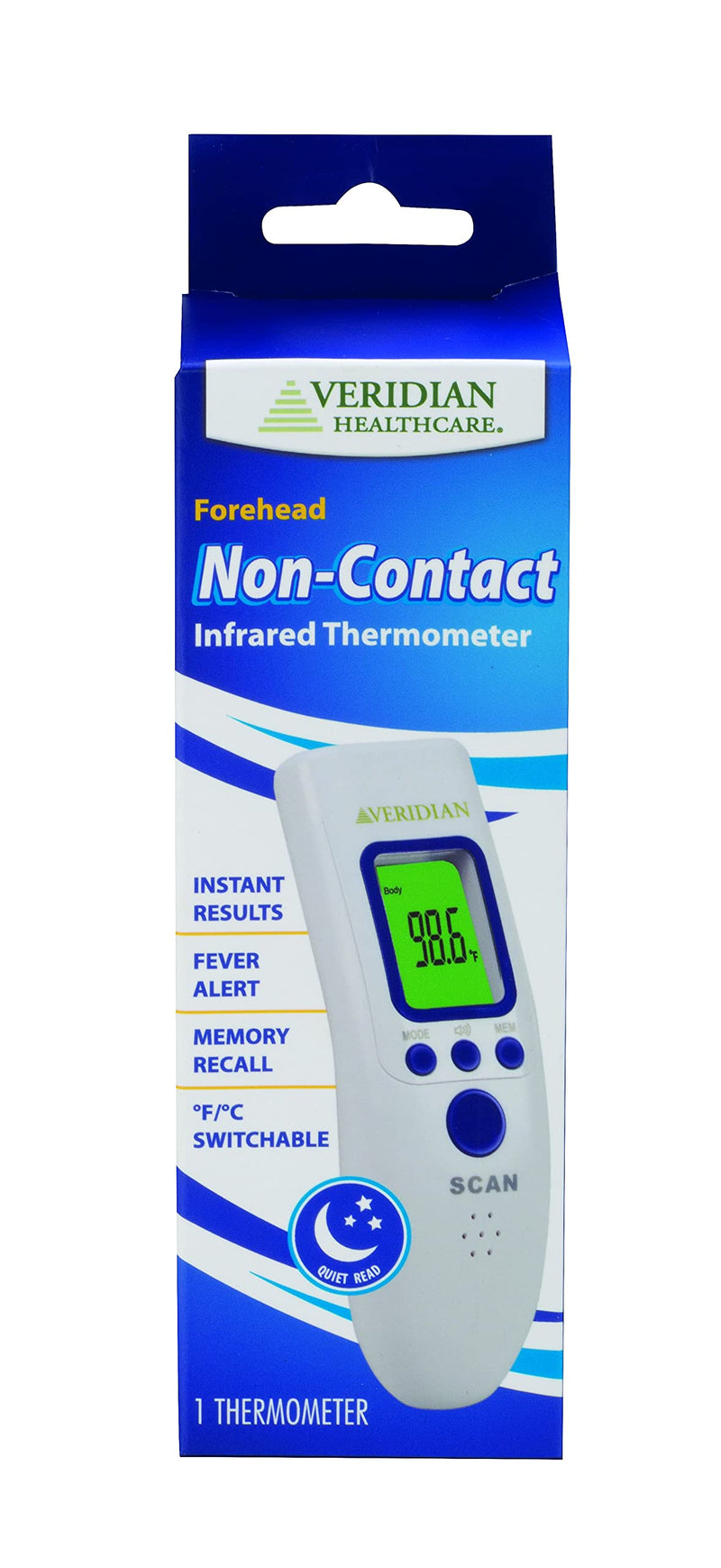 [Australia] - Veridian Healthcare Non-Contact Infrared Thermometer | For Children & Adults | Home Use With 3-Color Fever Alert Display | Instant Accurate Reading | Body, Object, Room, Fahrenheit/Celsius Measurement 