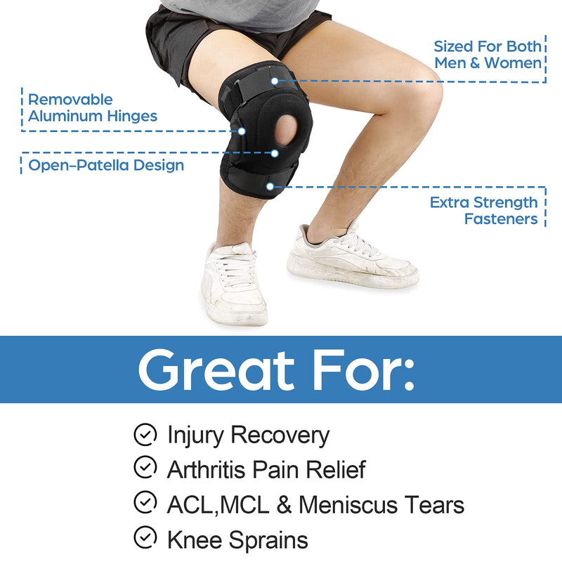 [Australia] - NEENCA Hinged Knee Brace, Adjustable Compression Knee Support Brace for Men & Women, Open Patella Knee Wrap for Knee Pain, Swollen,Meniscus Tear,ACL,PCL,MCL,Joint Pain Relief, Injury Recovery. Medium 