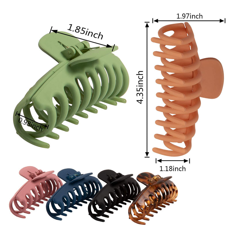 [Australia] - Whaline 6 Pcs Hair Claw Clip Large Matte Hair Catch Nonslip Jumbo Hair Claws Strong Hold Hair Jaw Clamp Hair Styling Accessories for Women Girls Thin Thick Hair, 4.33 Inch 
