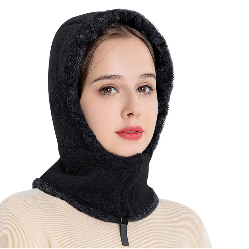 [Australia] - Afinder Winter Thermal Fleece Lined Knitted Balaclava 3 in 1 Full Hood Hat for Women Black 