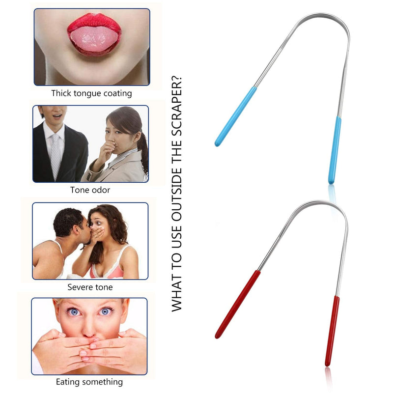 [Australia] - Vtrem Tongue Scraper Stainless Steel 2 Pack Tongue Cleaner Reusable Lifetime Dental Scrapers Get Rid of Bacteria and Bad Breath, (Blue & Red) Blue & Red 