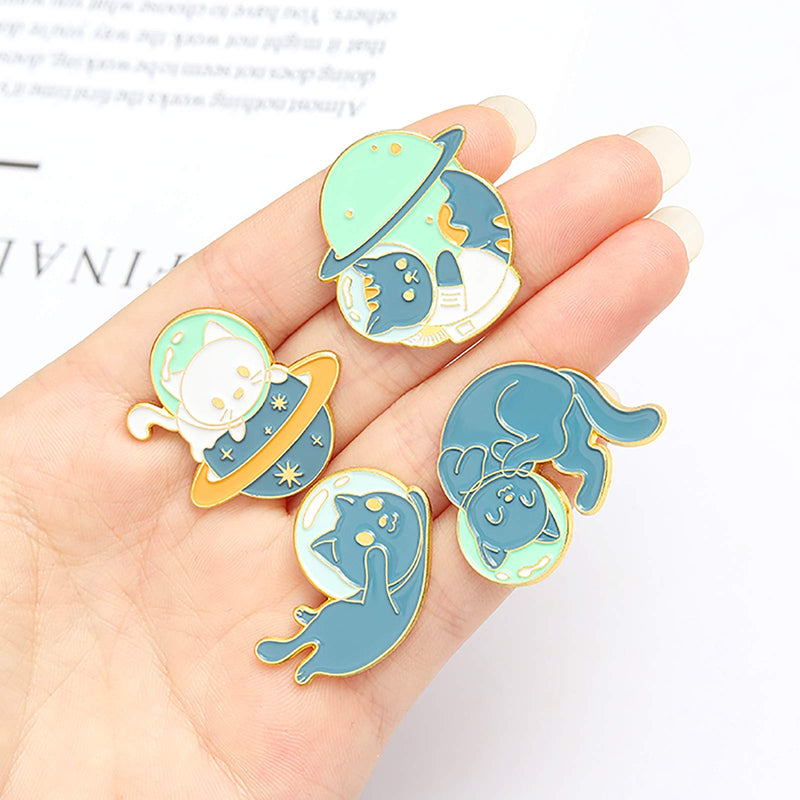 [Australia] - Space Cat Enamel Pins Set,Cute Animal Astronaut Lapel Pins for Women Girl Cartoon Planet Brooch Pin for Jackets Backpack Accessory 