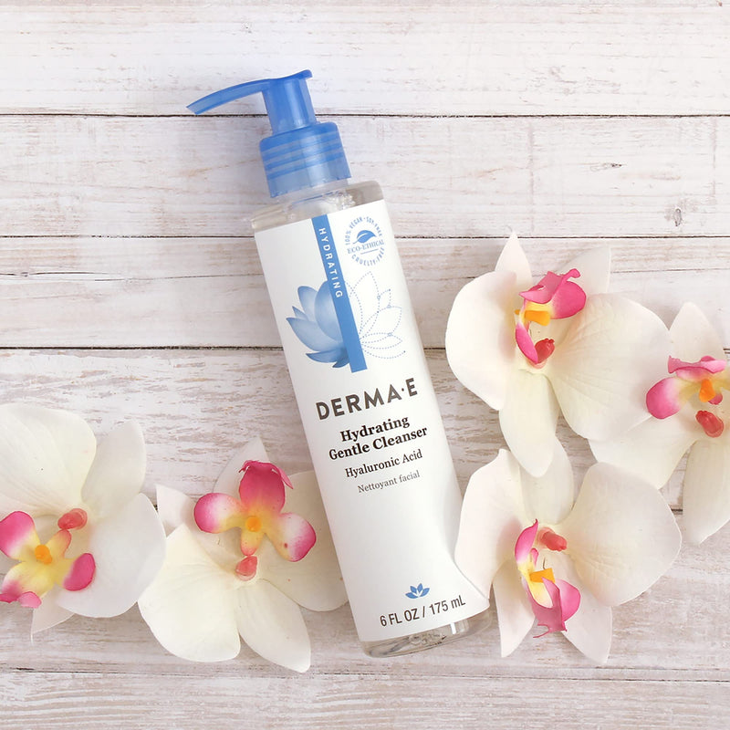 [Australia] - DERMA E Hydrating Gentle Cleanser with Hyaluronic Acid – Moisturizing Facial Cleanser Tones, Moisturizes & Improves Skin Texture – Gently Exfoliating Papaya Face Wash, 6 fl oz 