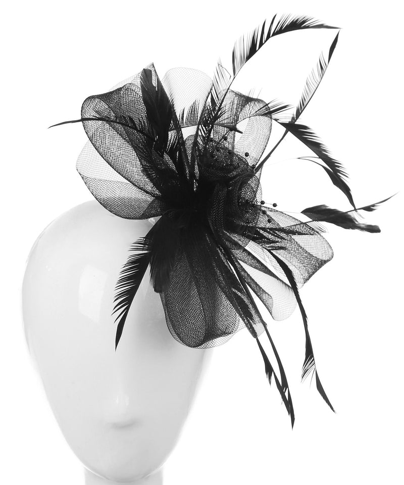 [Australia] - Abaowedding Feather Fascinator Cocktail Party Hair Clip Pillbox Hats C Black 