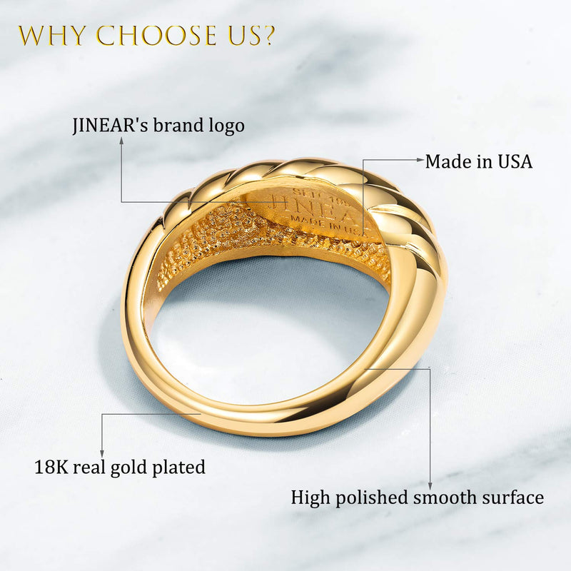 [Australia] - JINEAR 18k Gold Plated Croissant Braided Twisted Signet Chunky Dome Ring Stacking Band for Women Jewelry Minimalist Statement Ring Size 5 to 10 gold croissant 