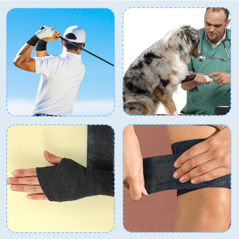 [Australia] - 6 Rolls Self Adherent Cohesive Bandages, 5 cm x 4.5 m Non-Woven Coban Cohesive Wrap Uses Include Wrist & Finger Tape Vet Tape Medical Tape, Black 